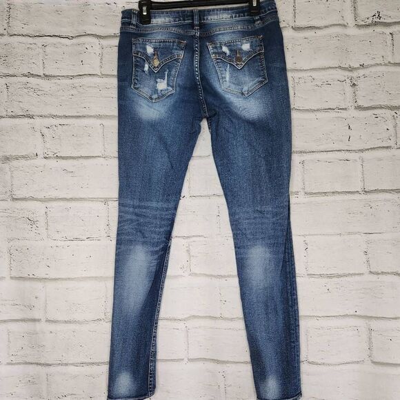 Miss Me Distressed Mid-Rise Stretch Easy Skinny Jeans Blue Size 28 - Picture 5 of 13